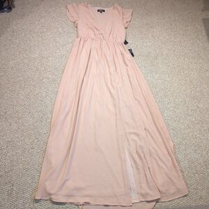 Lulus Lost in the Moment Maxi Dress Small Blush Sheer Ruffle Sleeve Chiffon